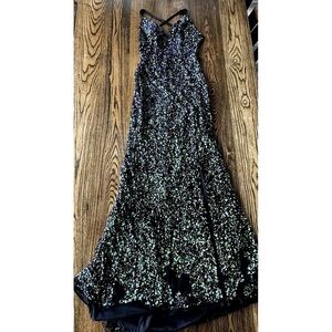 Y2K Primavera Sequin Maxi Dress Open Back Slit Sparkle Prom